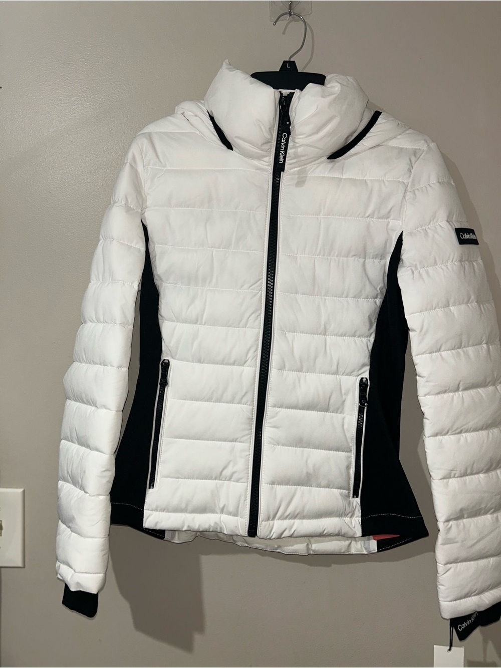 Calvin Klein White Puffer Jacket with Black Side Panels